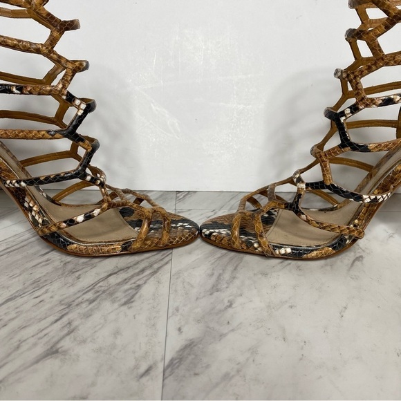 Schutz Julianna Block Heel Cage Snake Leather Sandal 7 1/2 B - Picture 6 of 14